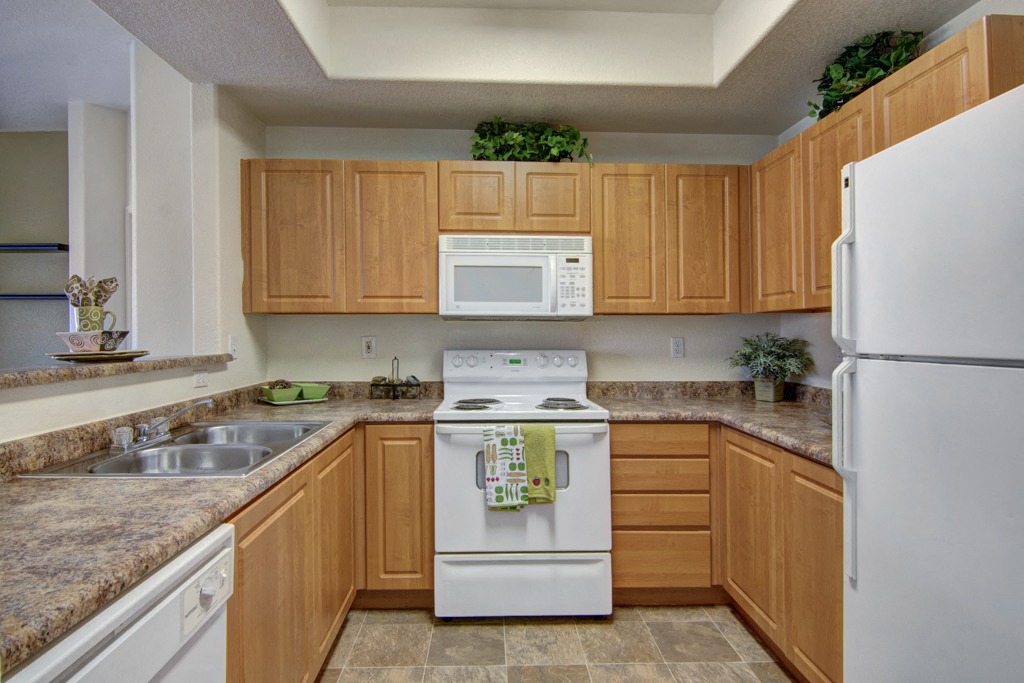 Arezzo Apartments- spacious kitchen with wooden cabinets 