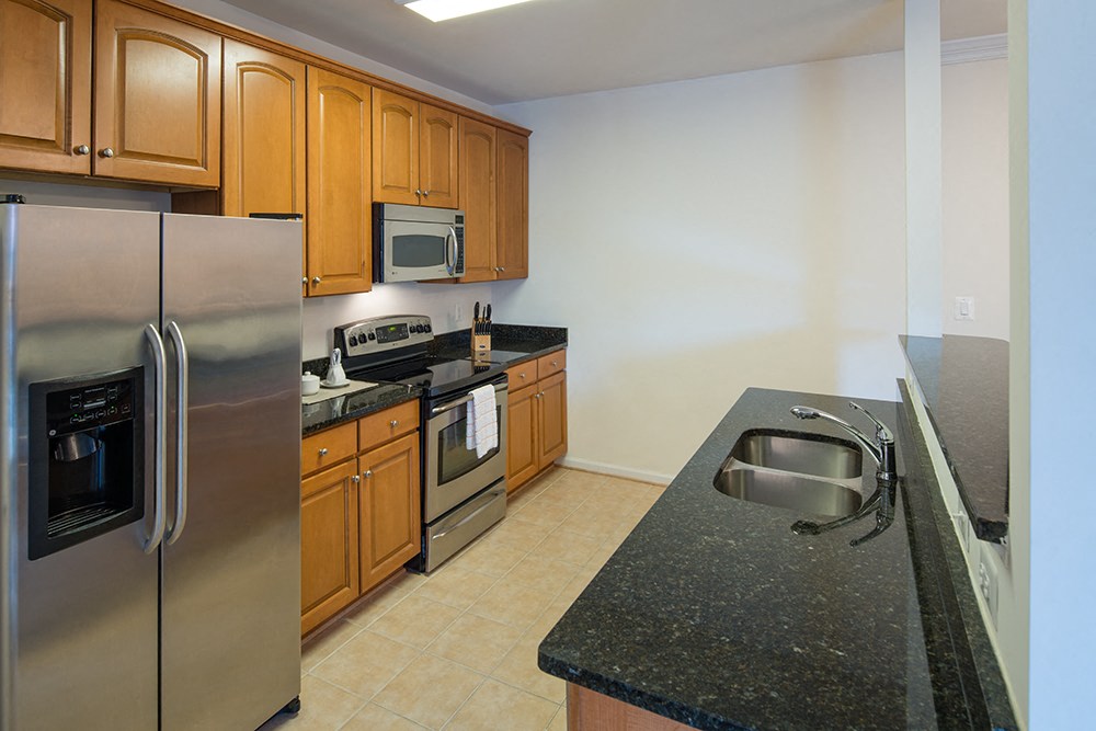 Granite countertops, recessed lighting and stainless steel appliances