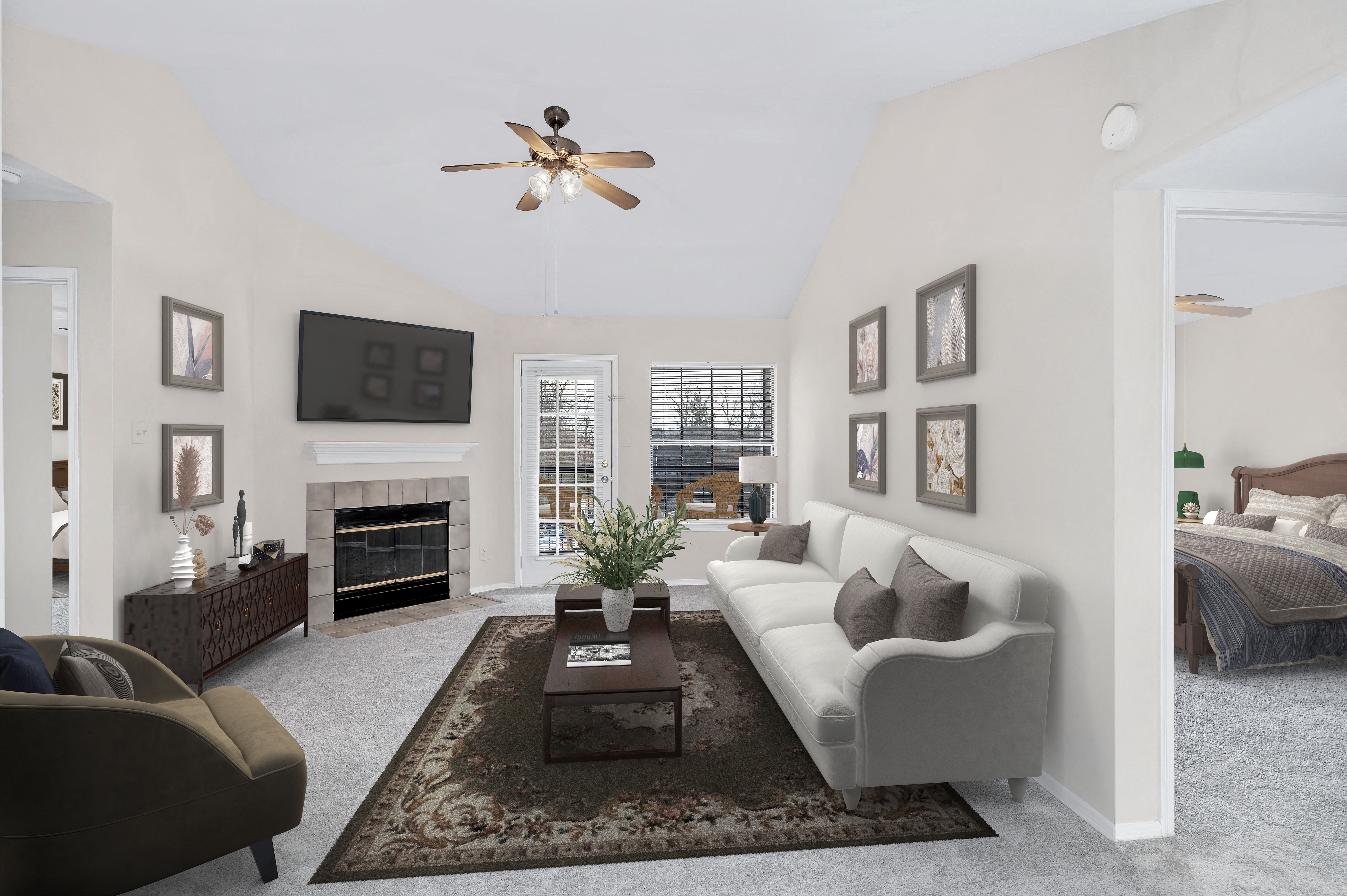 Spacious living areas with plush carpet Spacious living areas with plush carpet