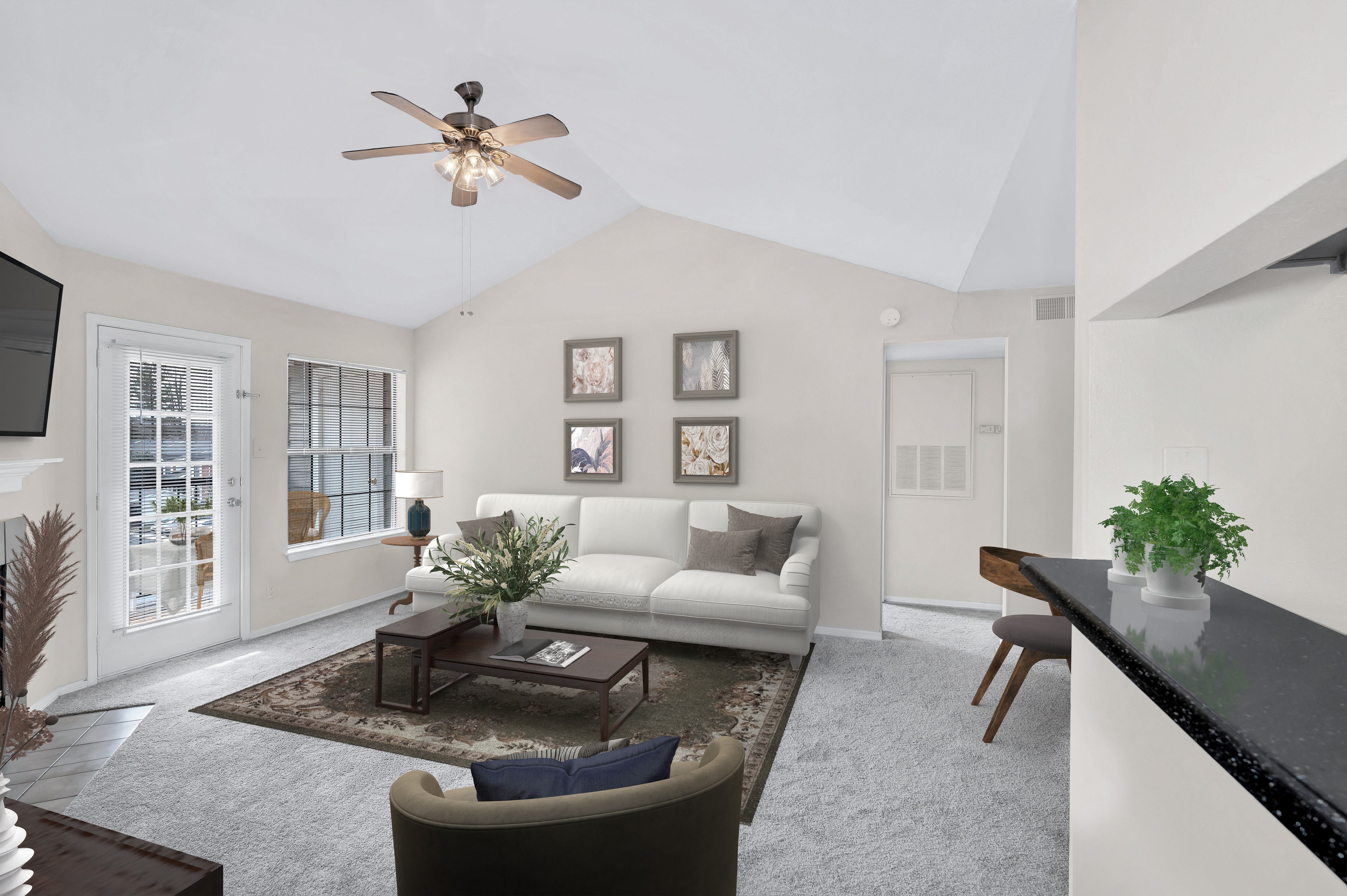 Spacious living areas with plush carpet Spacious living areas with plush carpet