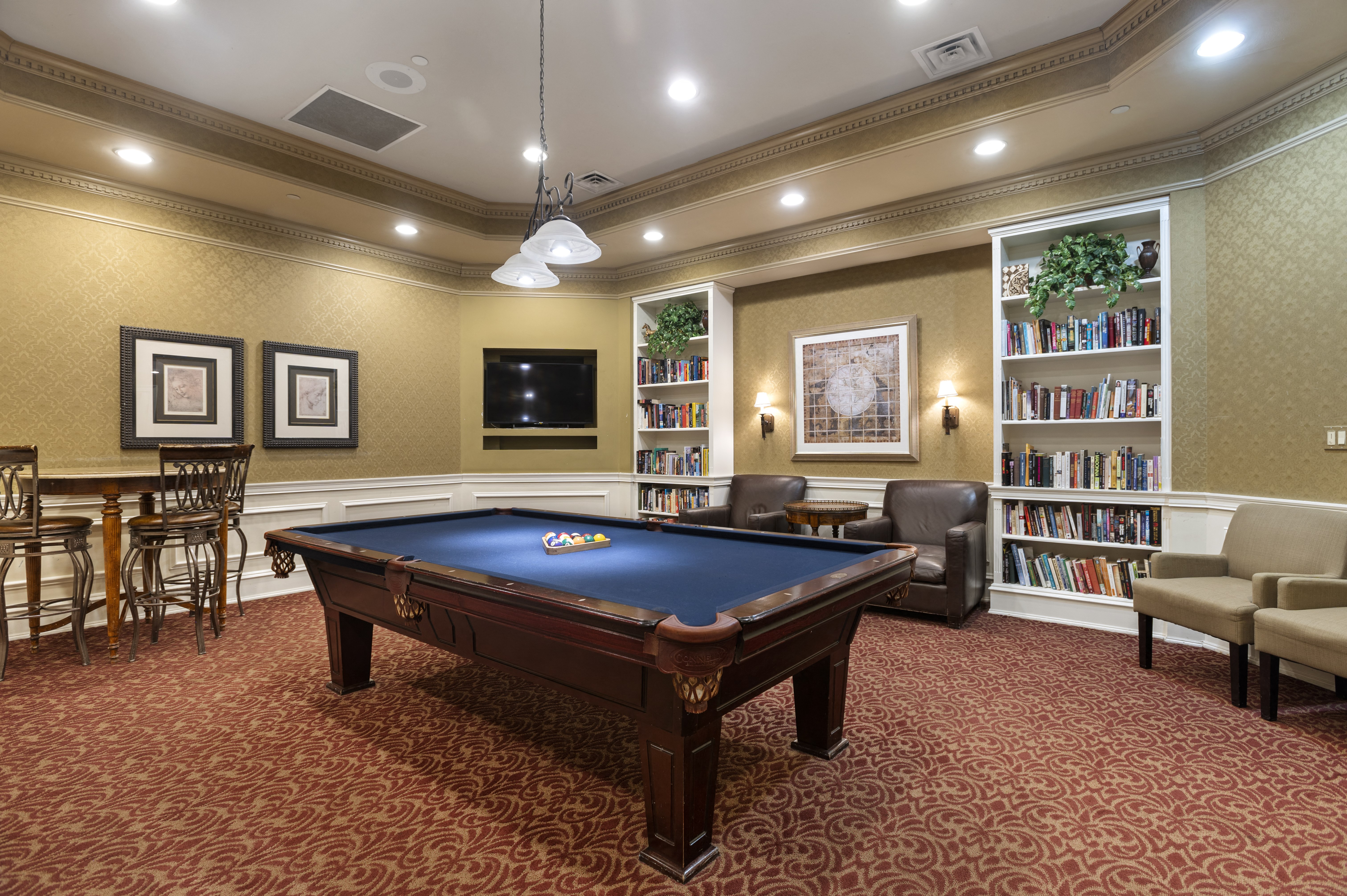 Billiards and Reading Room with HD TVs