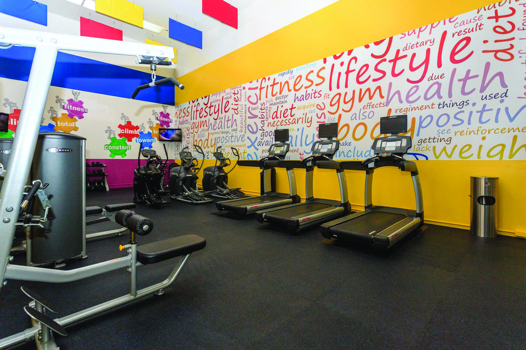 Large fitness center with cardio and strength training equipment Large fitness center with cardio and strength training equipment