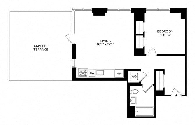1 Bedroom 1BQ w/ Terrace East