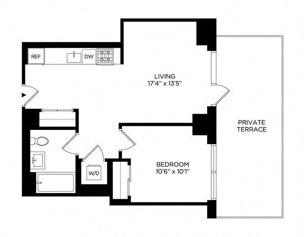 1 Bedroom 1K w/ Terrace East