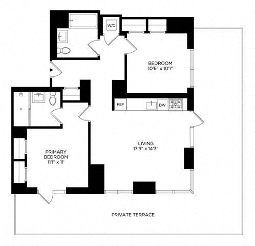 2 Bedroom 2AA w/ Terrace East