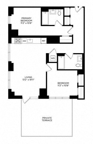 2 Bedroom 2AG Penthouse w/ Terrace West