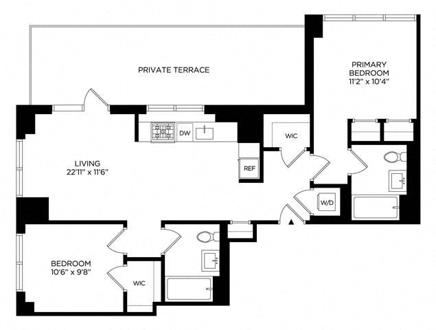 2 Bedroom 2U Penthouse w/ Terrace East