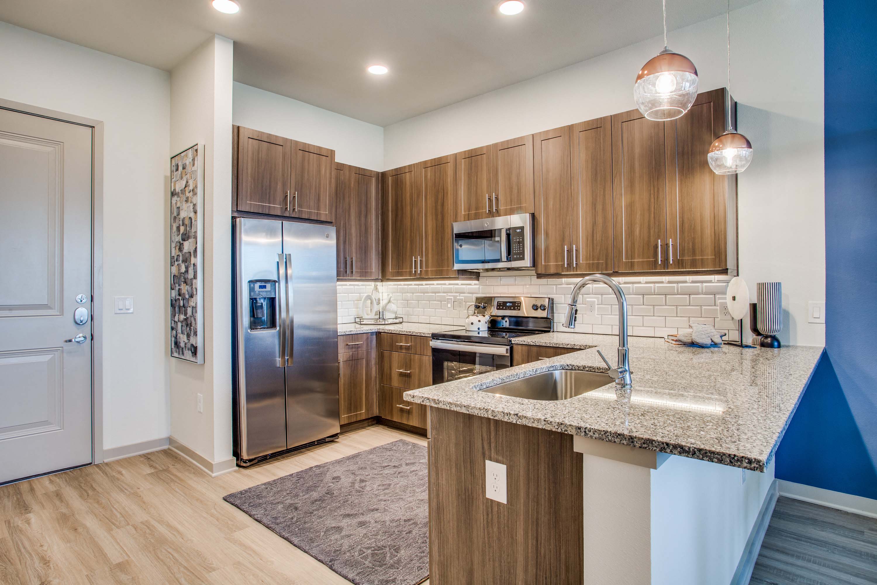 Modern kitchen with granite countertops