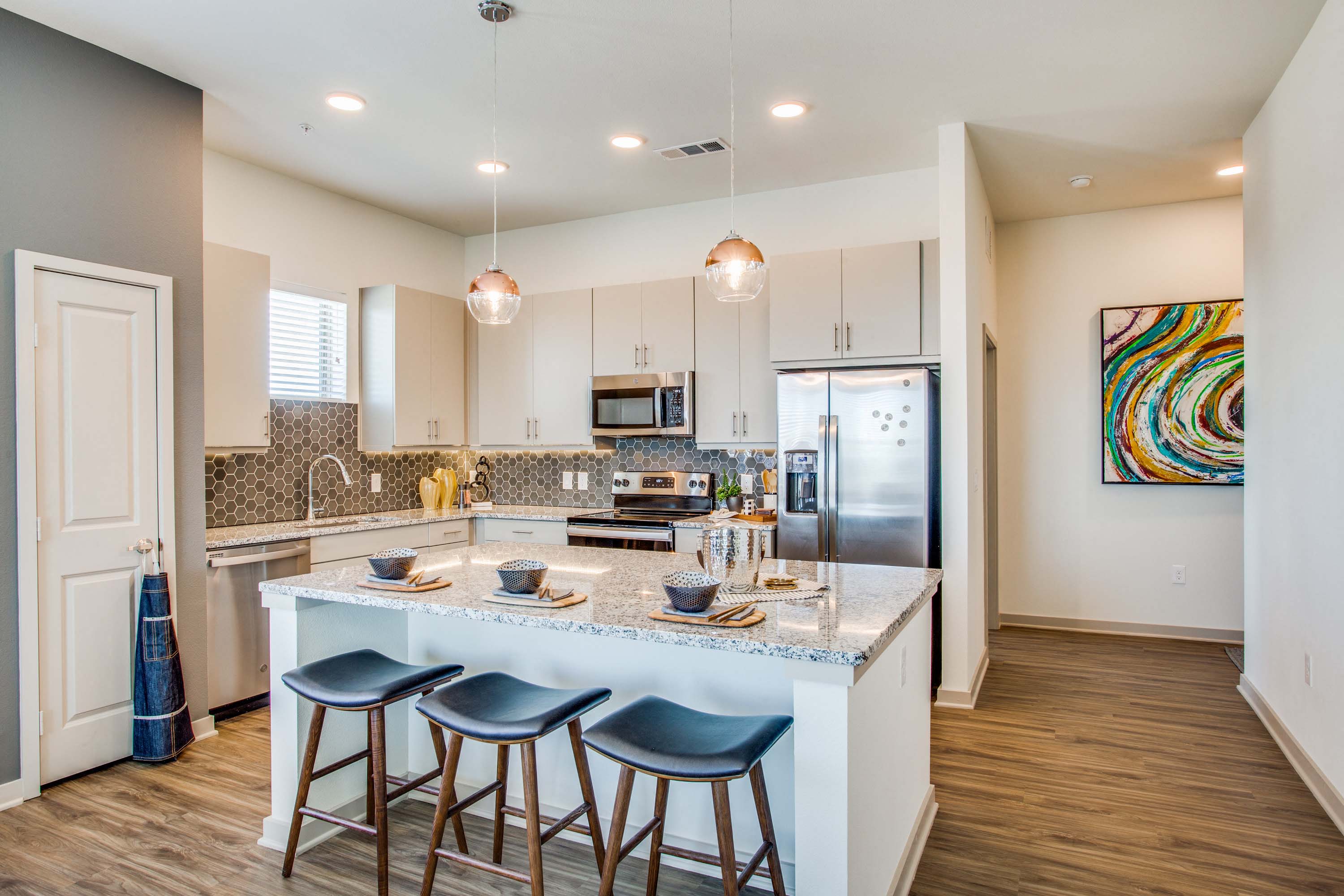 Spacious kitchen with large island