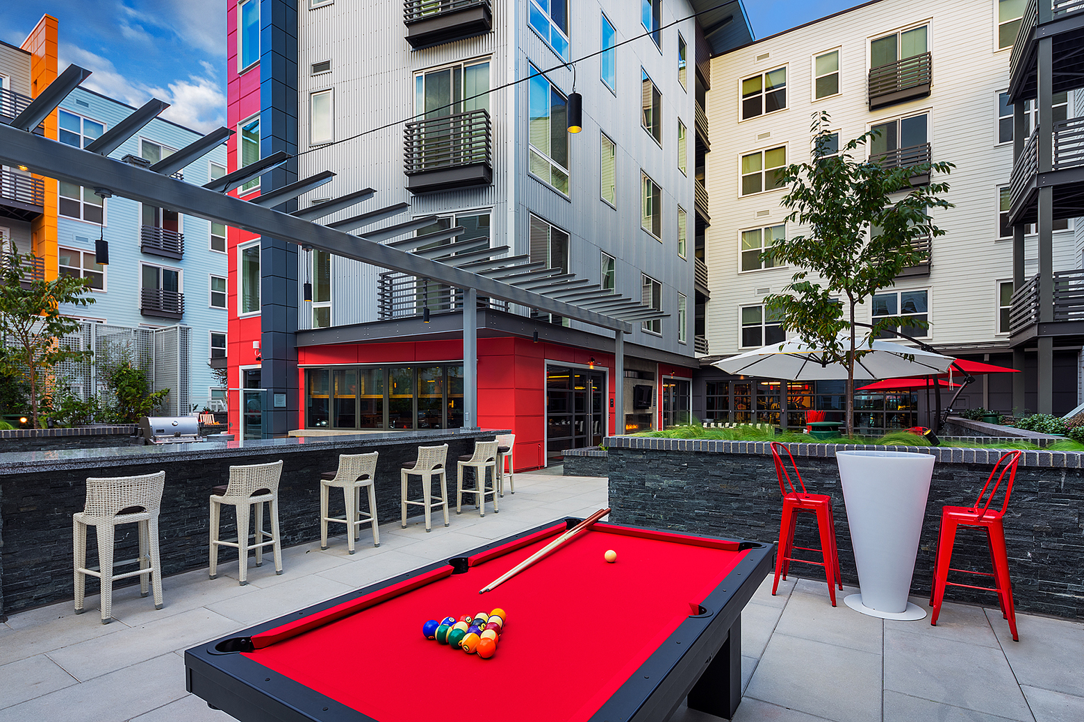 Outdoor billiard table and entertainment kitchen
