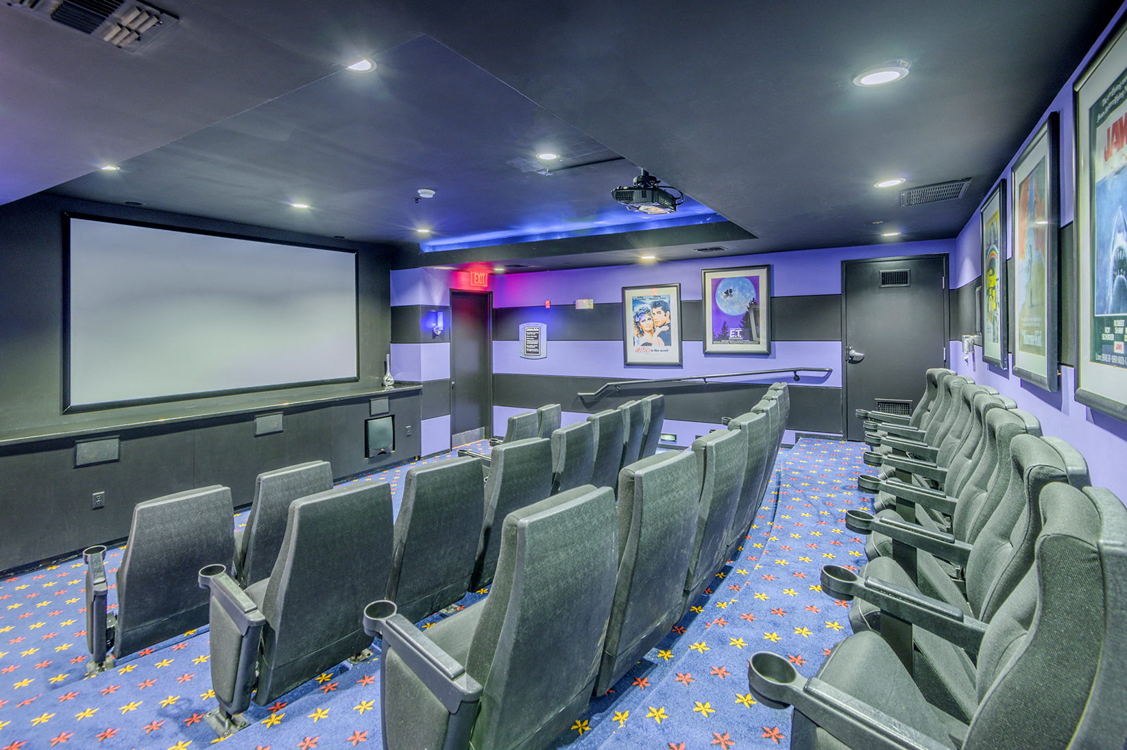 Theater room with reclining leather seats