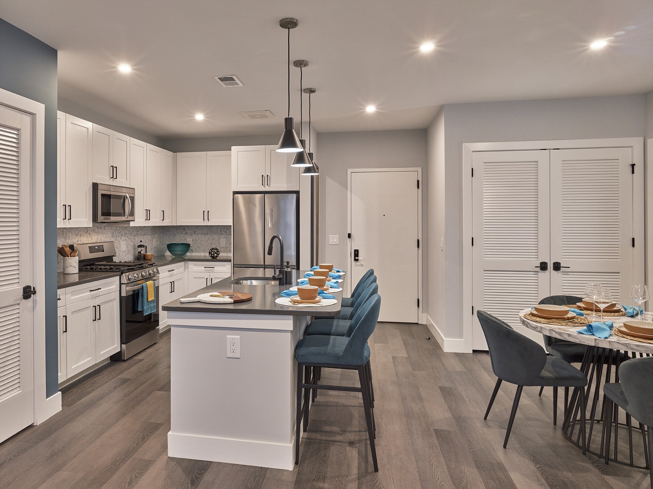 open living space, hardwood floor, chef-inspired kitchen, large two bedroom