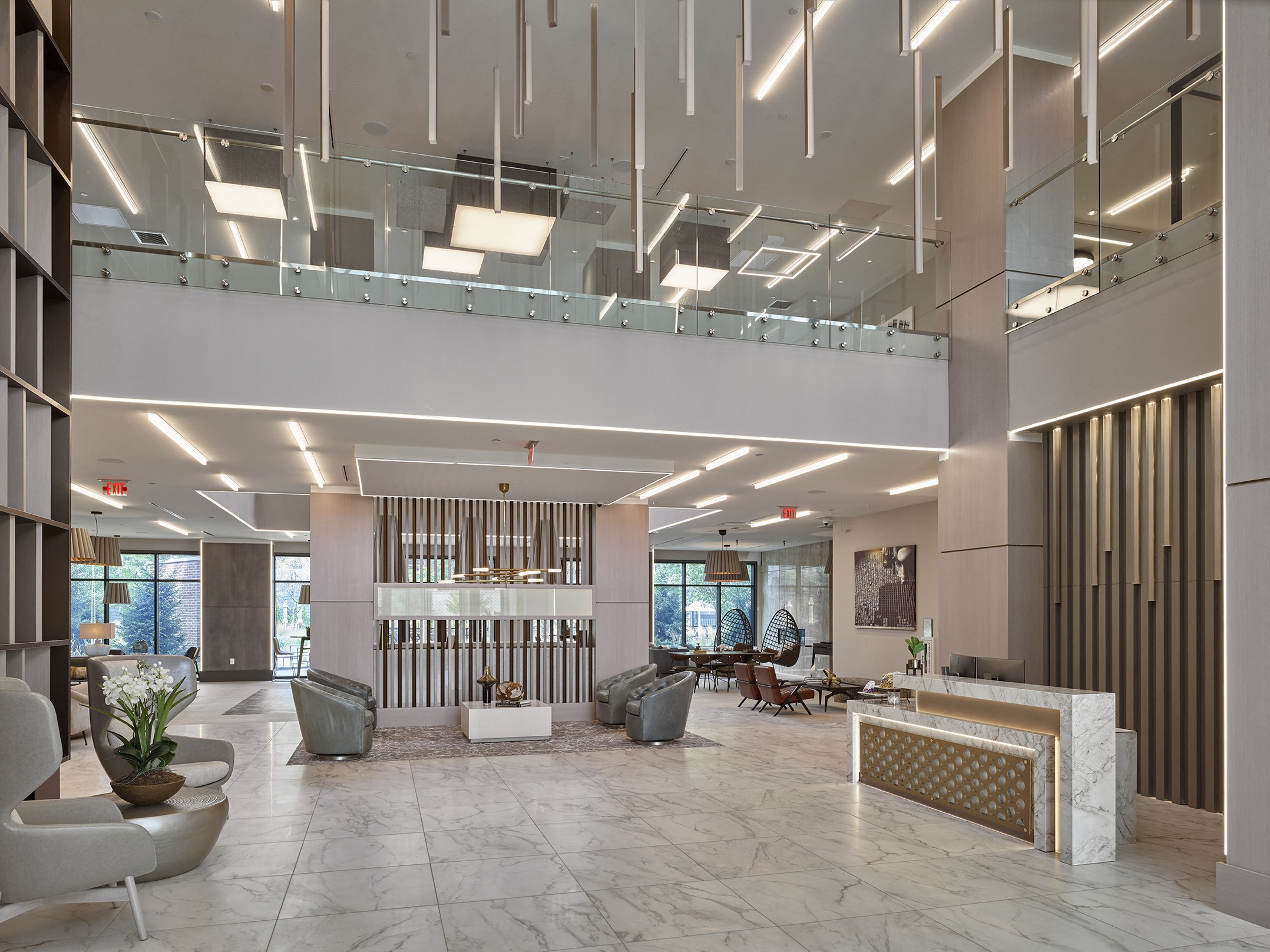 clubroom, two story lobby, amenity spaces