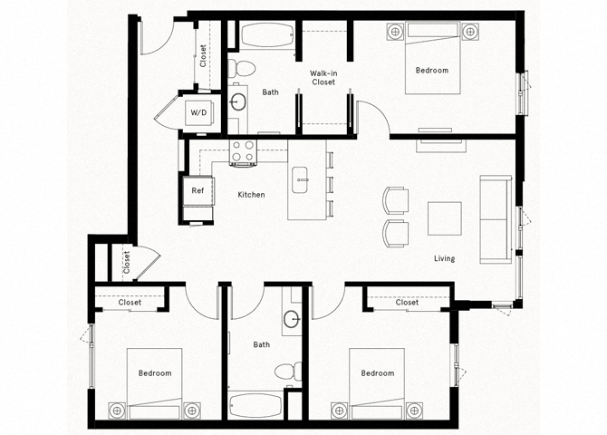 Trademark DTLA 3 Bedroom A Floorplan Trademark DTLA 3 Bedroom A Floorplan