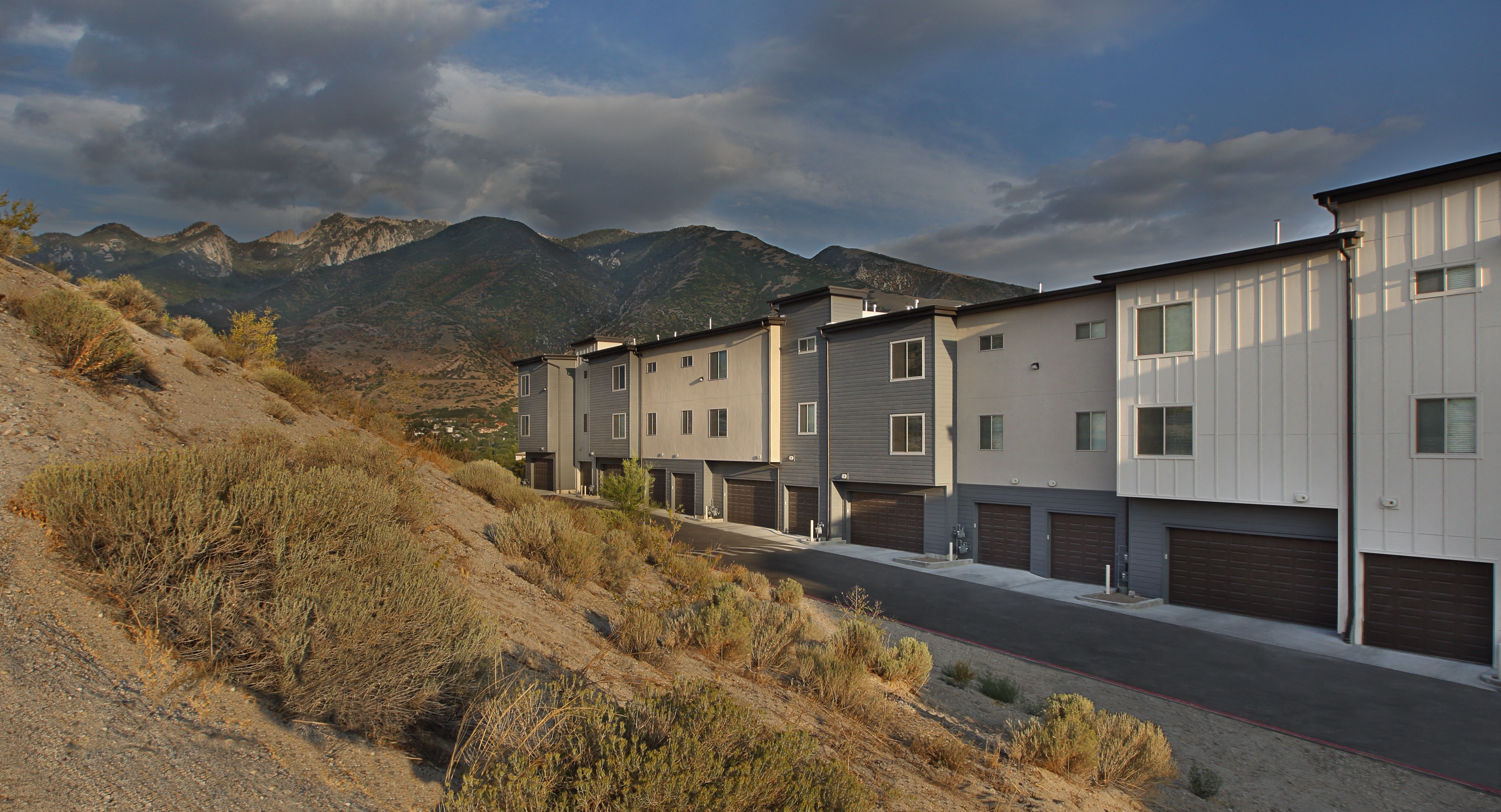Townhome garages at Liberty Point Apartments, Draper, UT