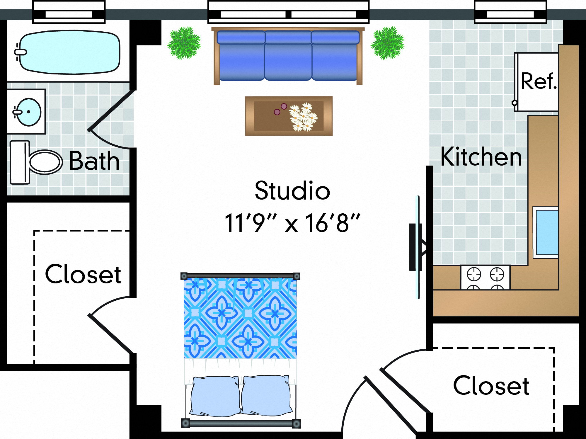 Studio | 1 Bath