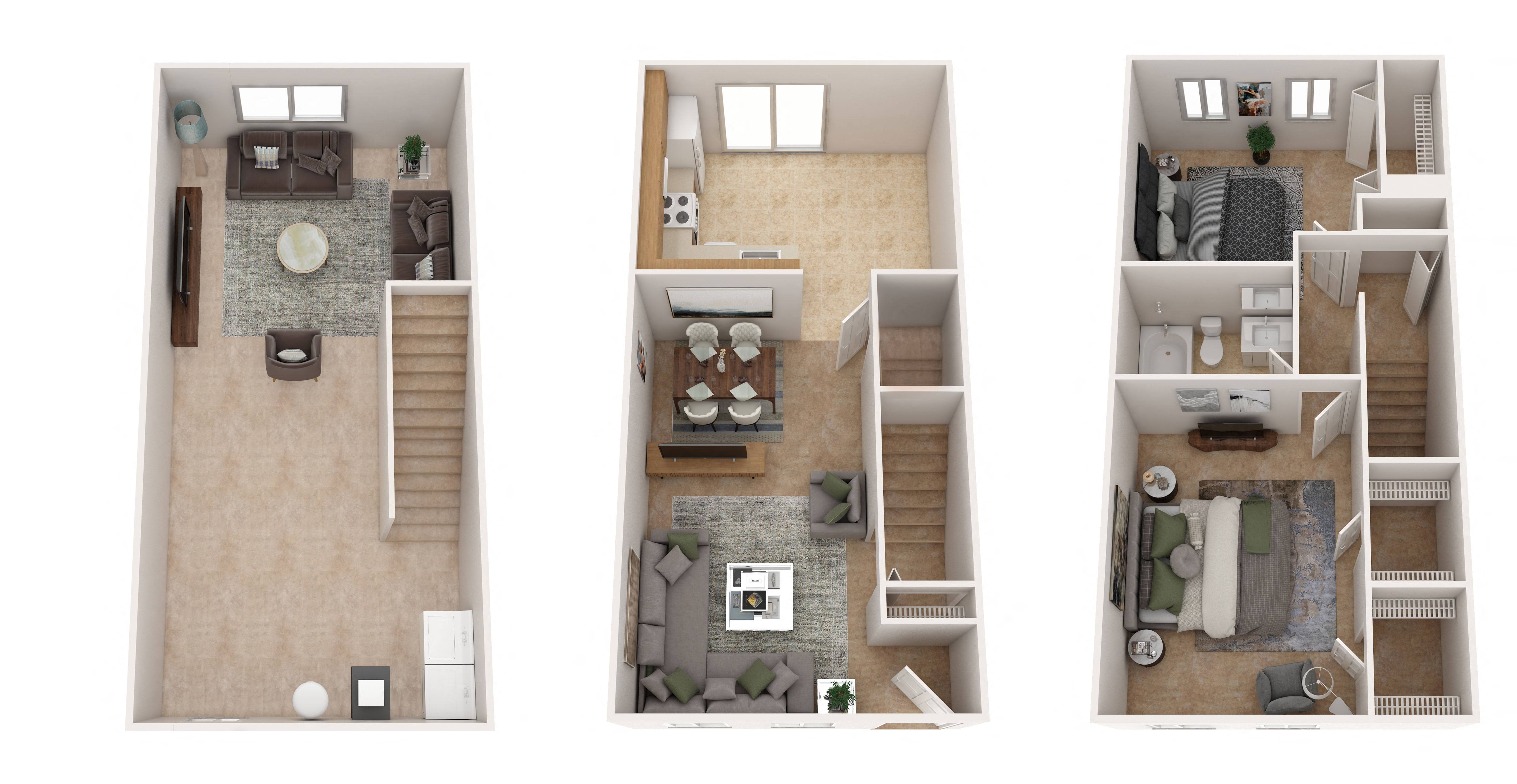 Spring Garden Townhouses - Two Bedroom w/ Basement Floor Plan Picture