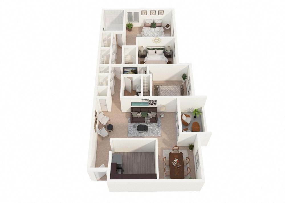 Aspen Hill Apartments - Three Bedroom + Balcony Floor Plan Picture