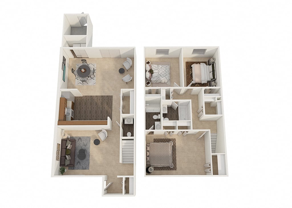 Rolling Hills Apartments - Three Bedroom Townhouse Floor Plan Picture