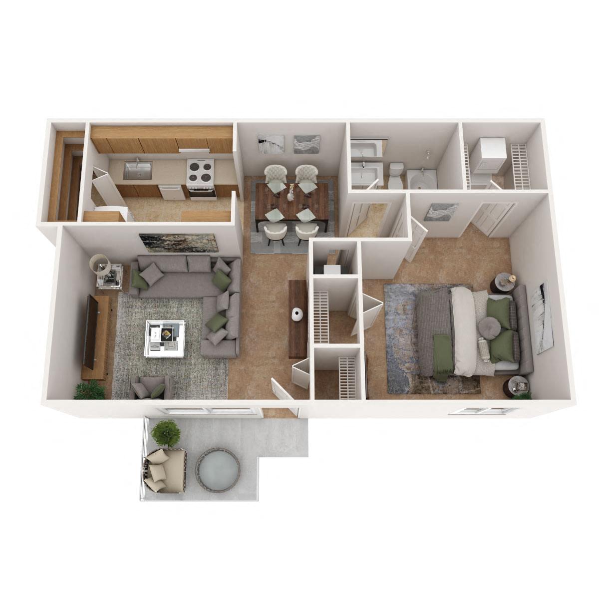 Colonial Crest Apartments - One Bedroom Garden Floor Plan Picture