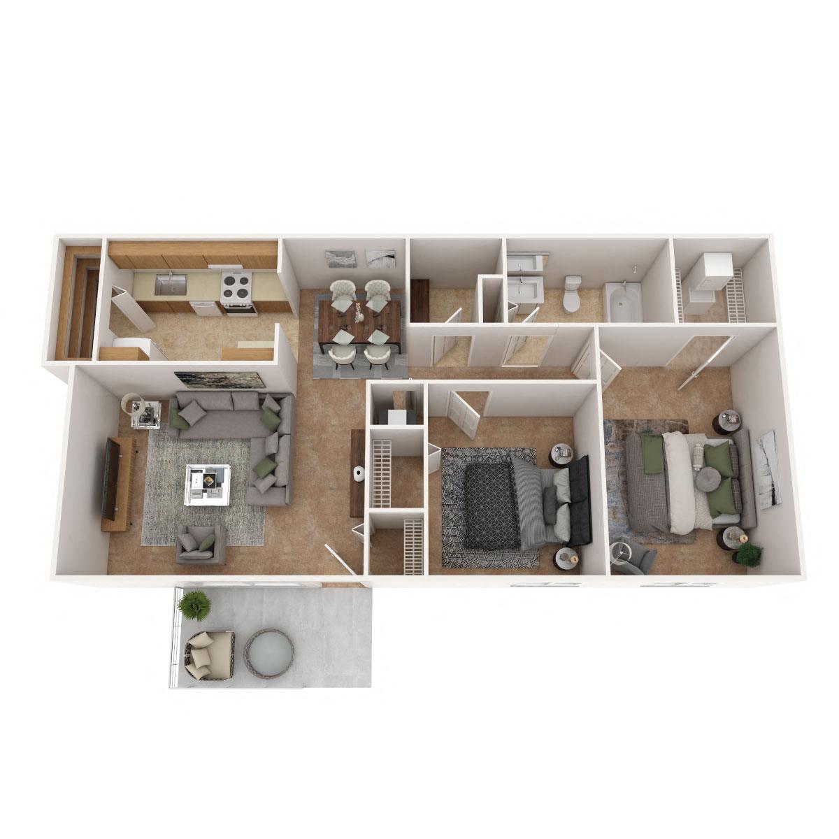 Colonial Crest Apartments - Two Bedroom Garden Floor Plan Picture