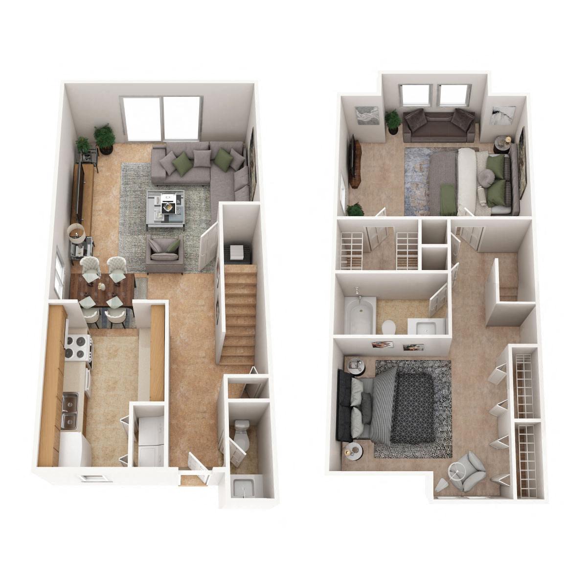 Colonial Crest Apartments - Two Bedroom Townhouse Floor Plan Picture