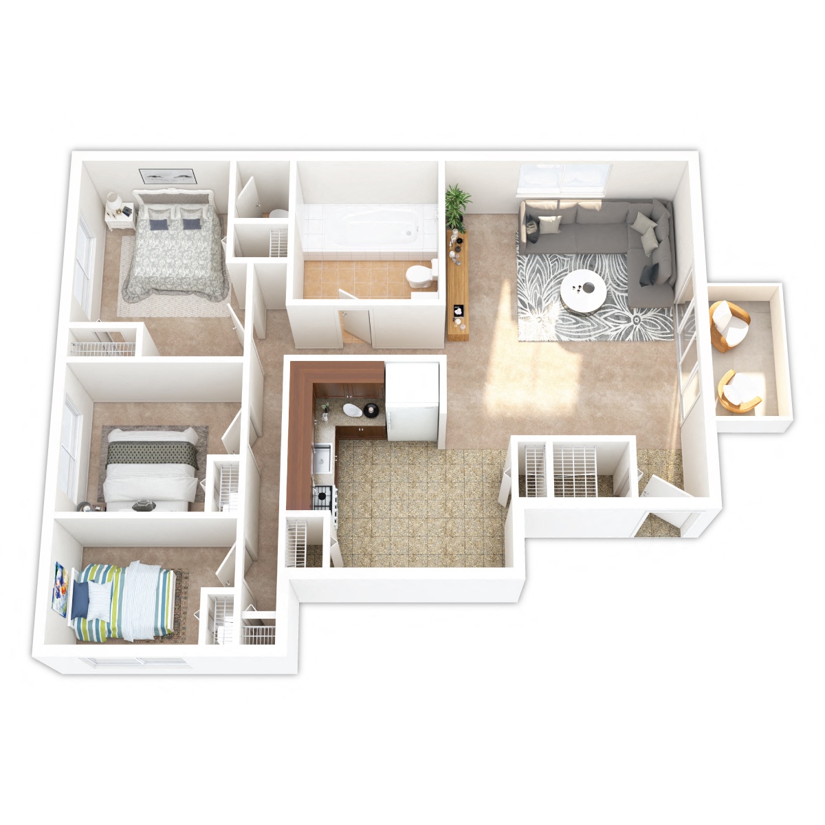 Maple Hill Apartments - Three Bedroom Floor Plan Picture