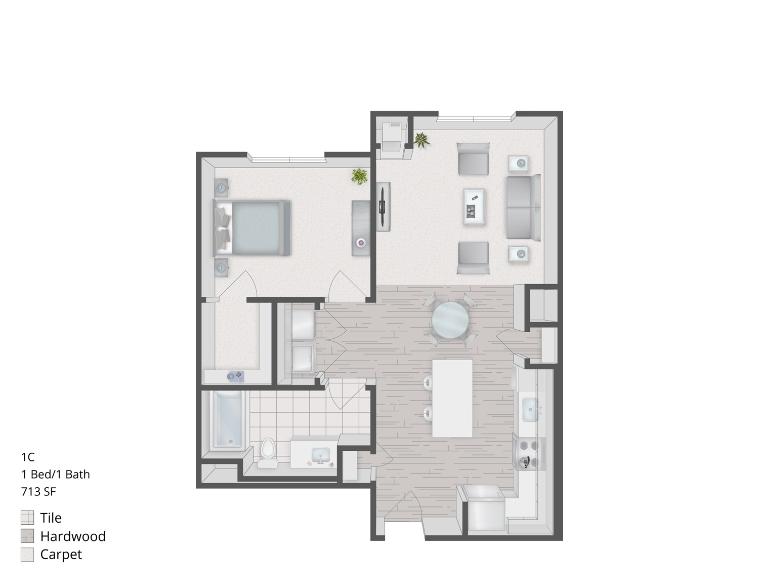 Floorplan for Apartment #1306, 1 bedroom unit at Halstead Plymouth
