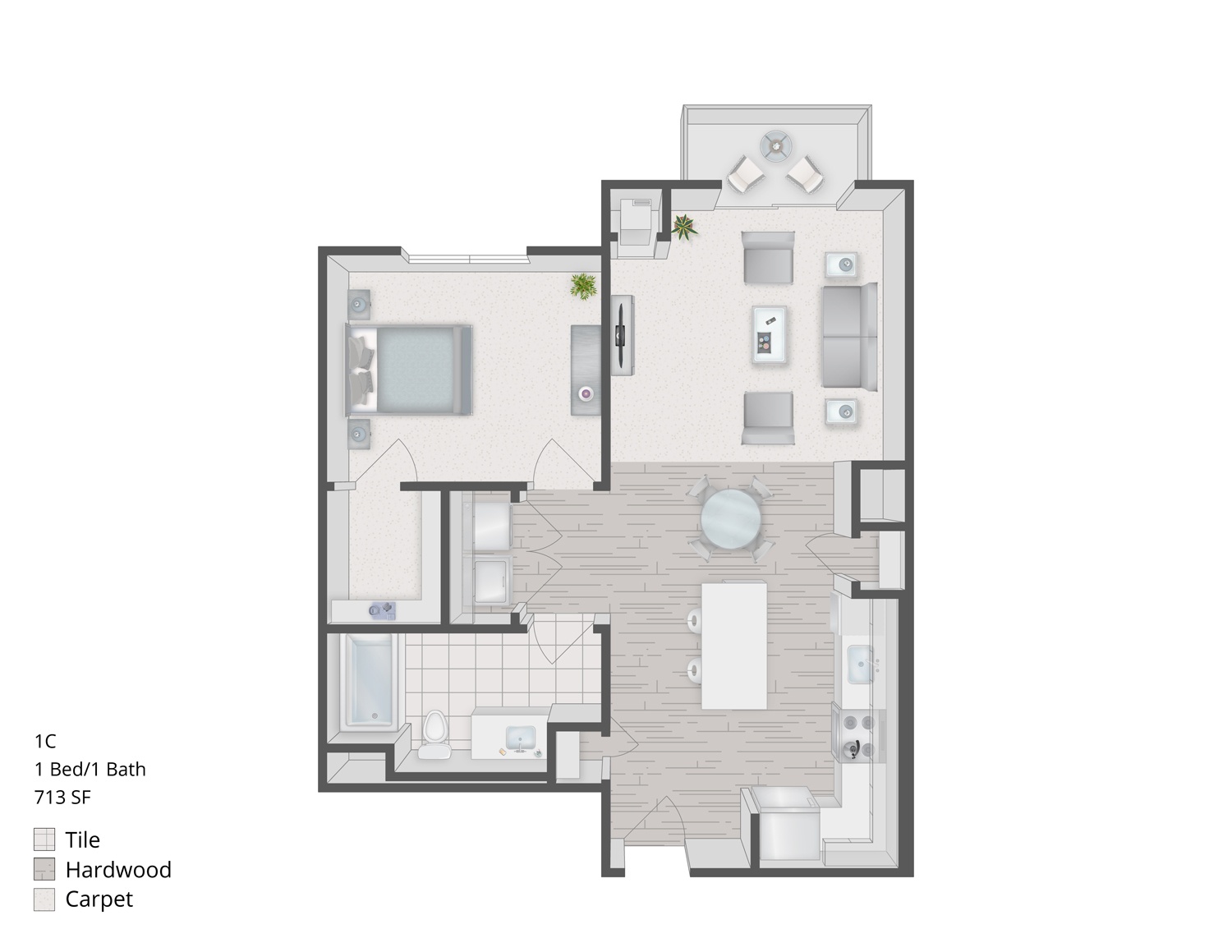 Floorplan for Apartment #4117, 1 bedroom unit at Halstead Plymouth