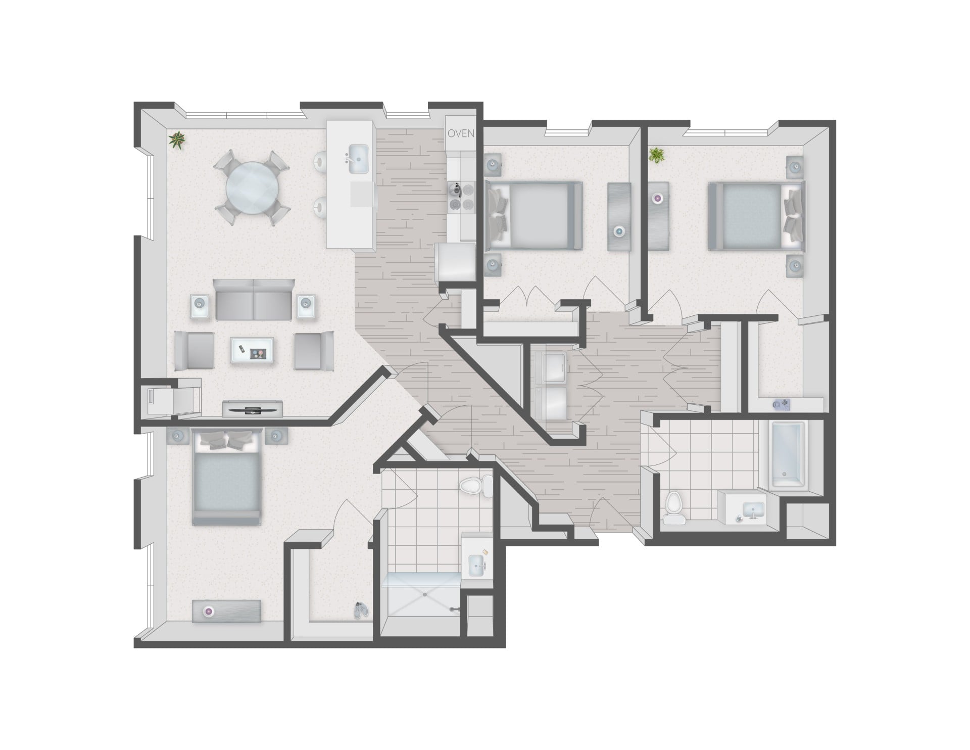 Floorplan for Apartment #1202, 3 bedroom unit at Halstead Plymouth