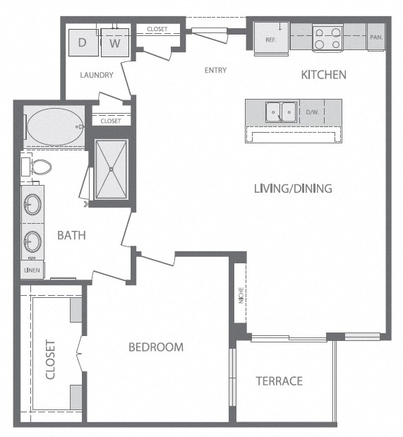 A6 1Bed 1Bath Floorplan Image