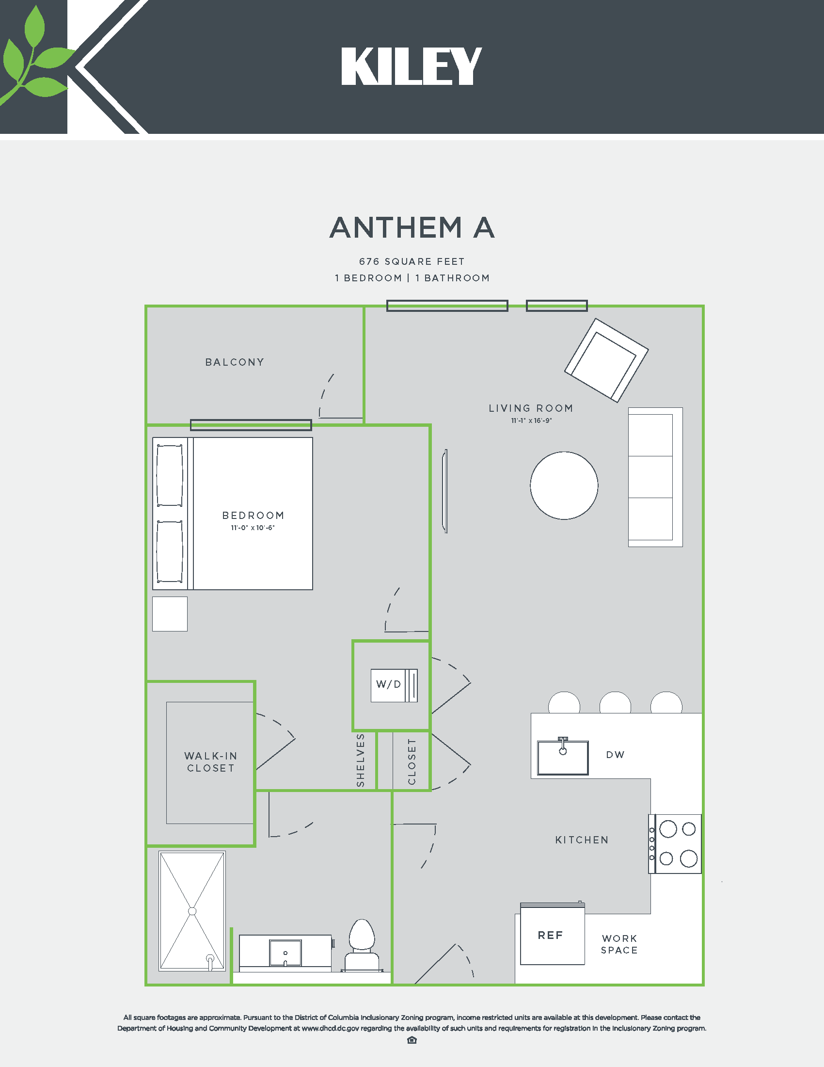 Anthem A (1 bed /1 bath; accessible) Floor Plan