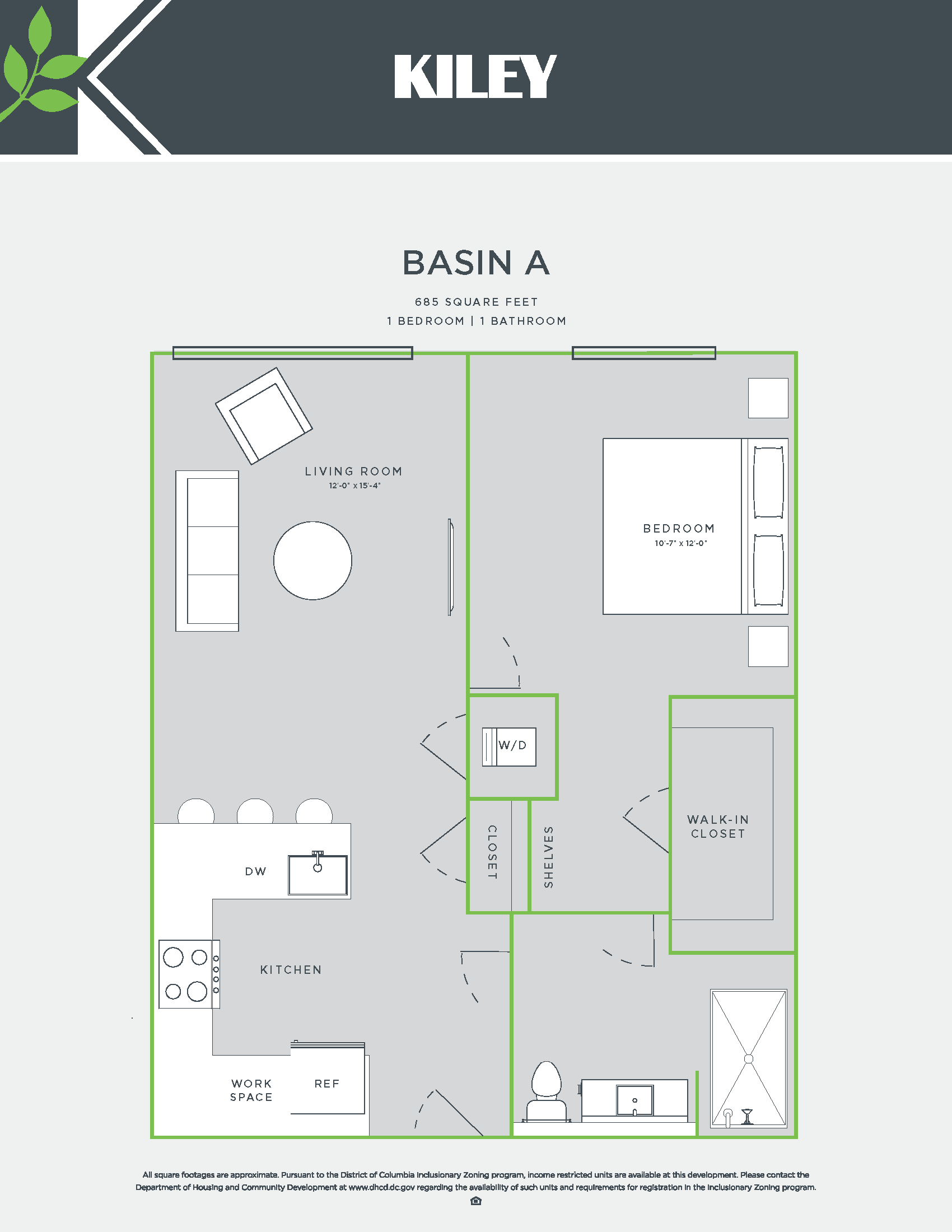Basin A (1 bed /1 bath; accessible) Floor Plan