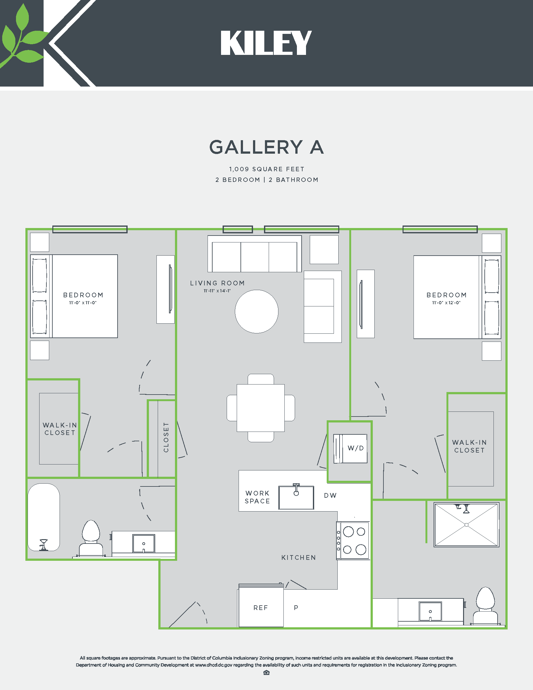 Gallery A (2 bed /2 bath) Floor Plan