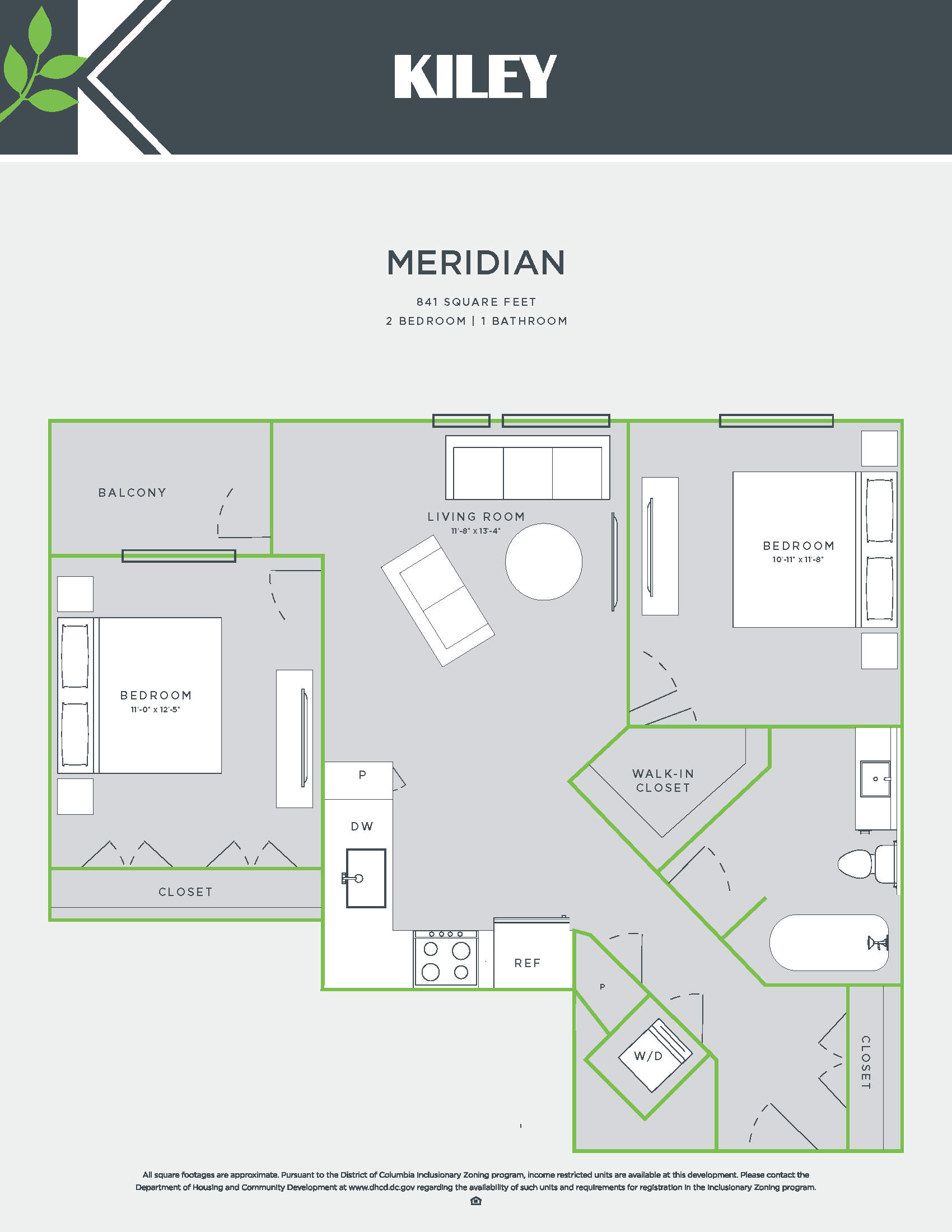 Meridian (2 bed /1 bath) Floor Plan