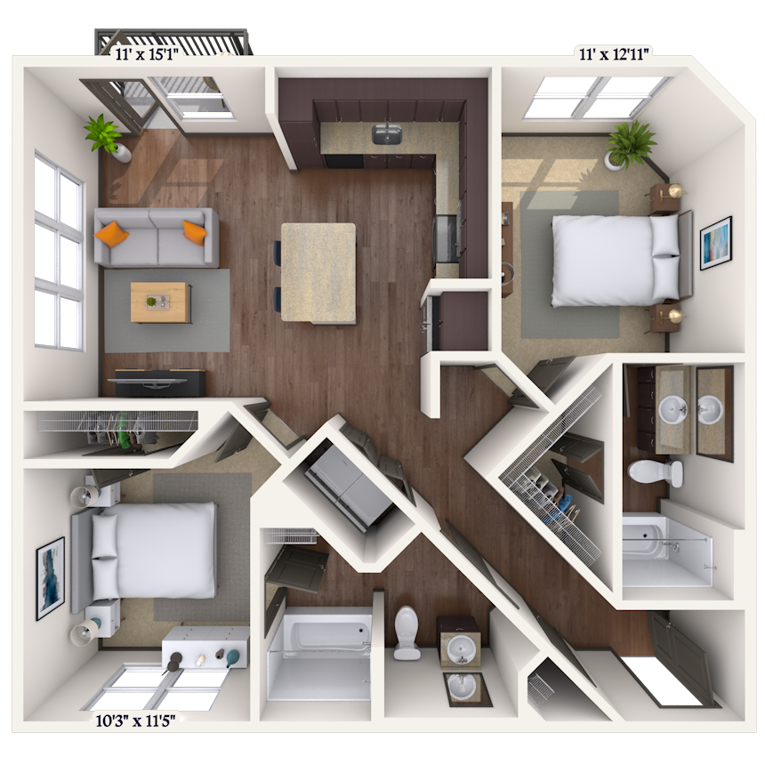 Floorplan image of unit 3044