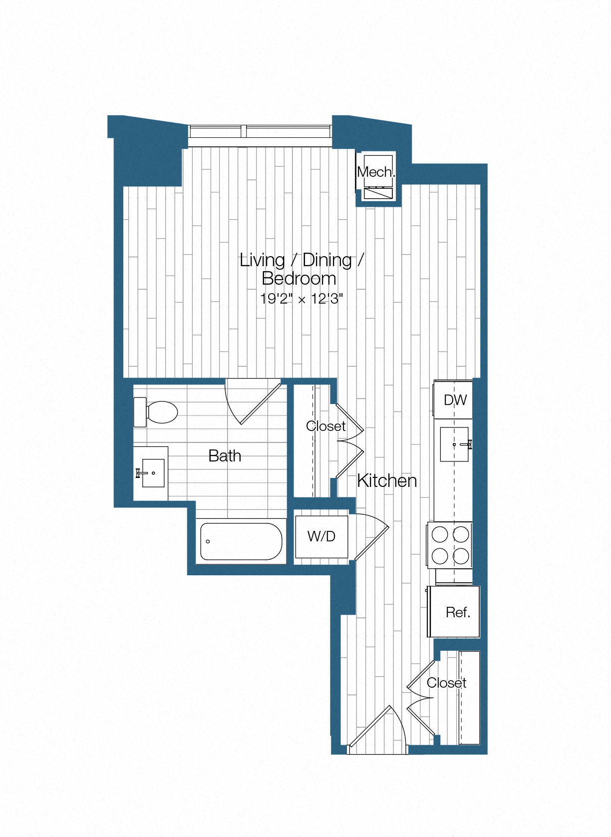 Floor plan layout diagram for H25-S07a, 0 bd - 1 ba