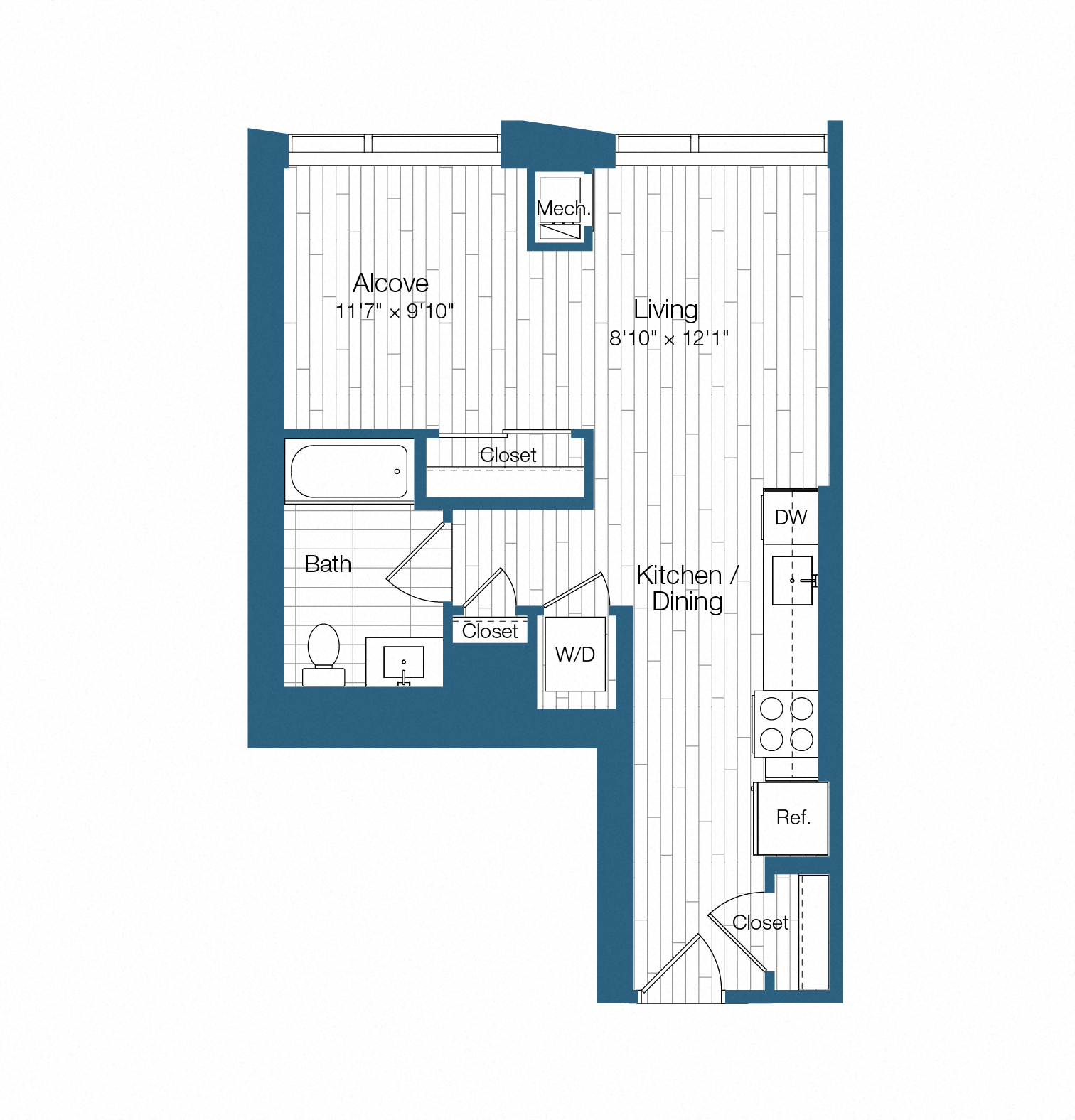 Floor plan layout diagram for H25-S08a, 0 bd - 1 ba