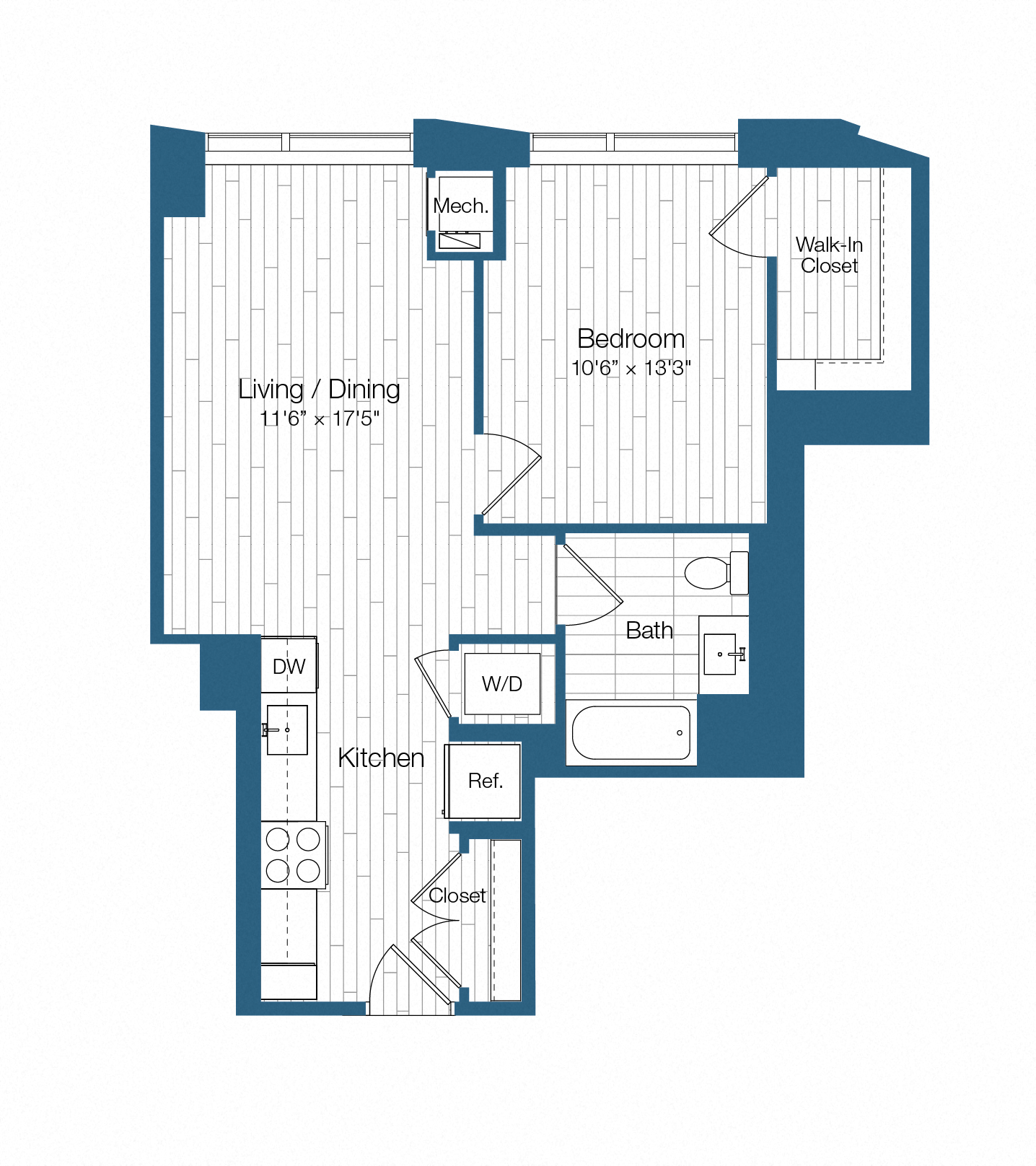 Floor plan layout diagram for H25-A01, 1 bd - 1 ba