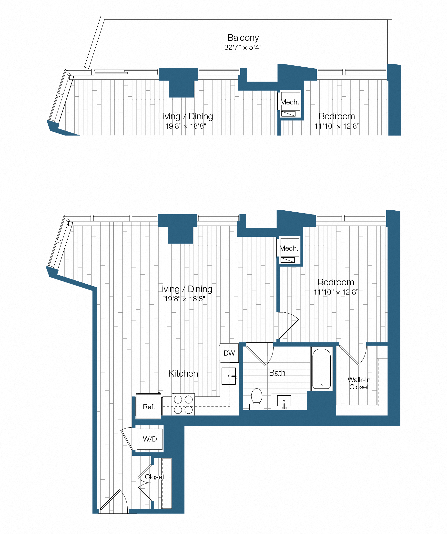 Floor plan layout diagram for H25-A14, 1 bd - 1 ba