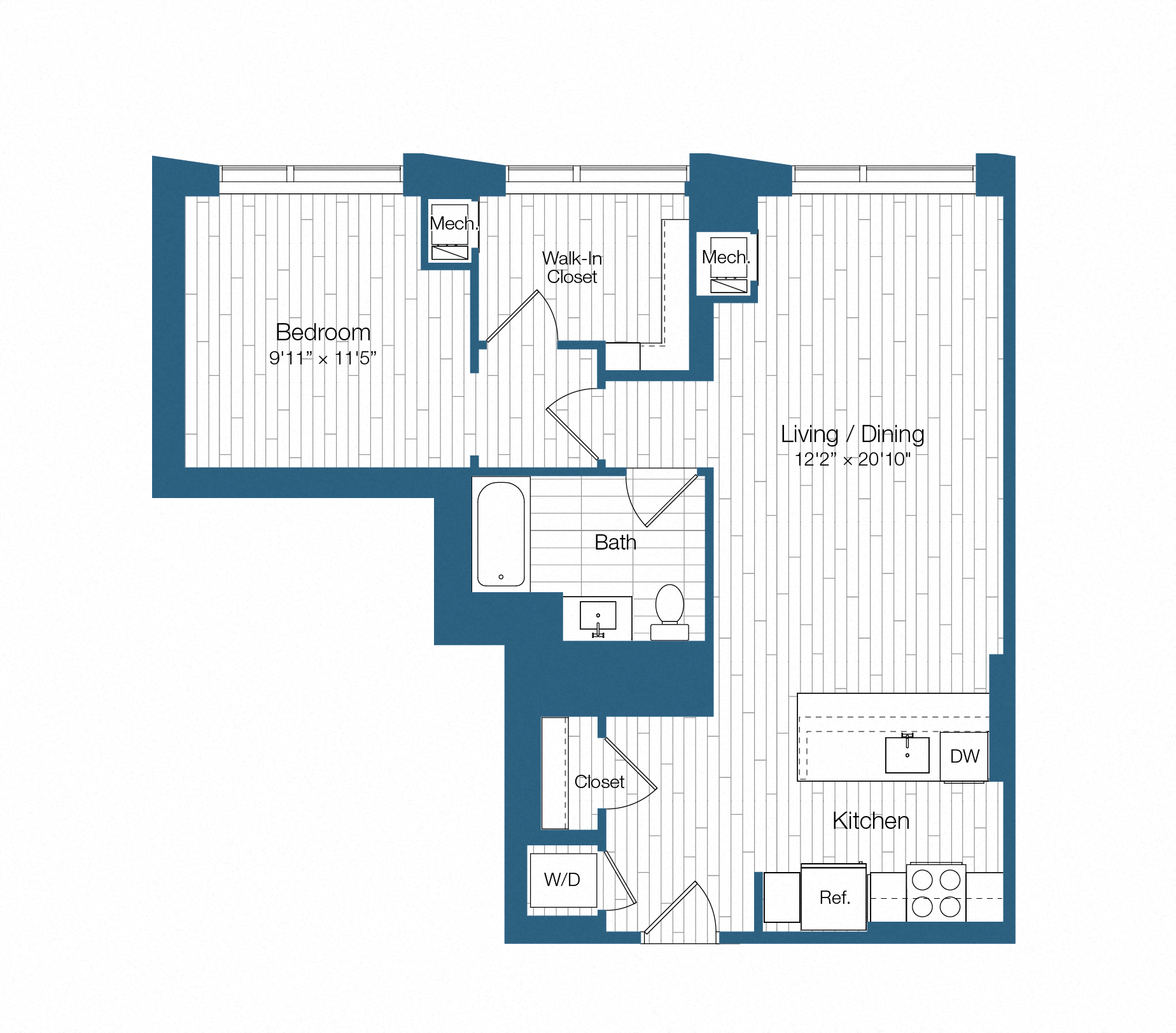 Floor plan layout diagram for H25-A15, 1 bd - 1 ba