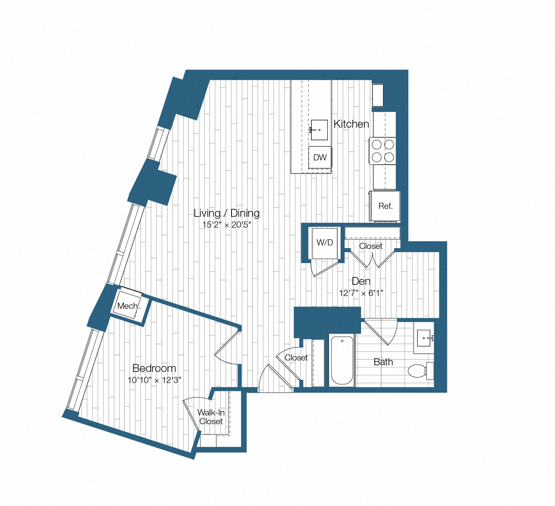 Floor plan layout diagram for H25-A16, 1 bd - 1 ba