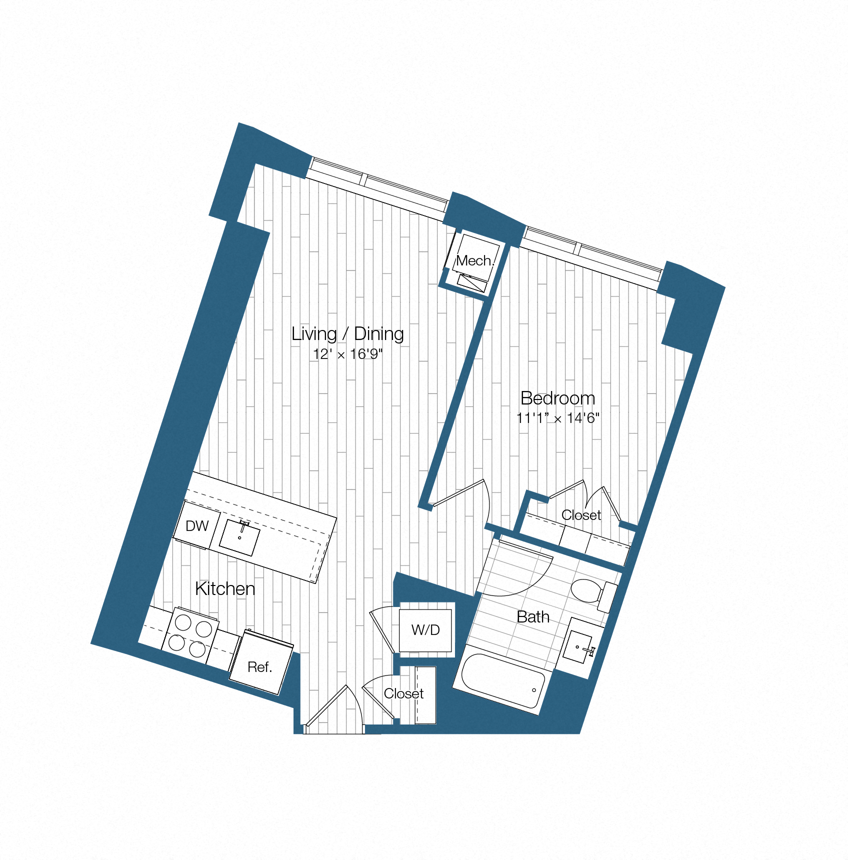 Floor plan layout diagram for H25-A02, 1 bd - 1 ba