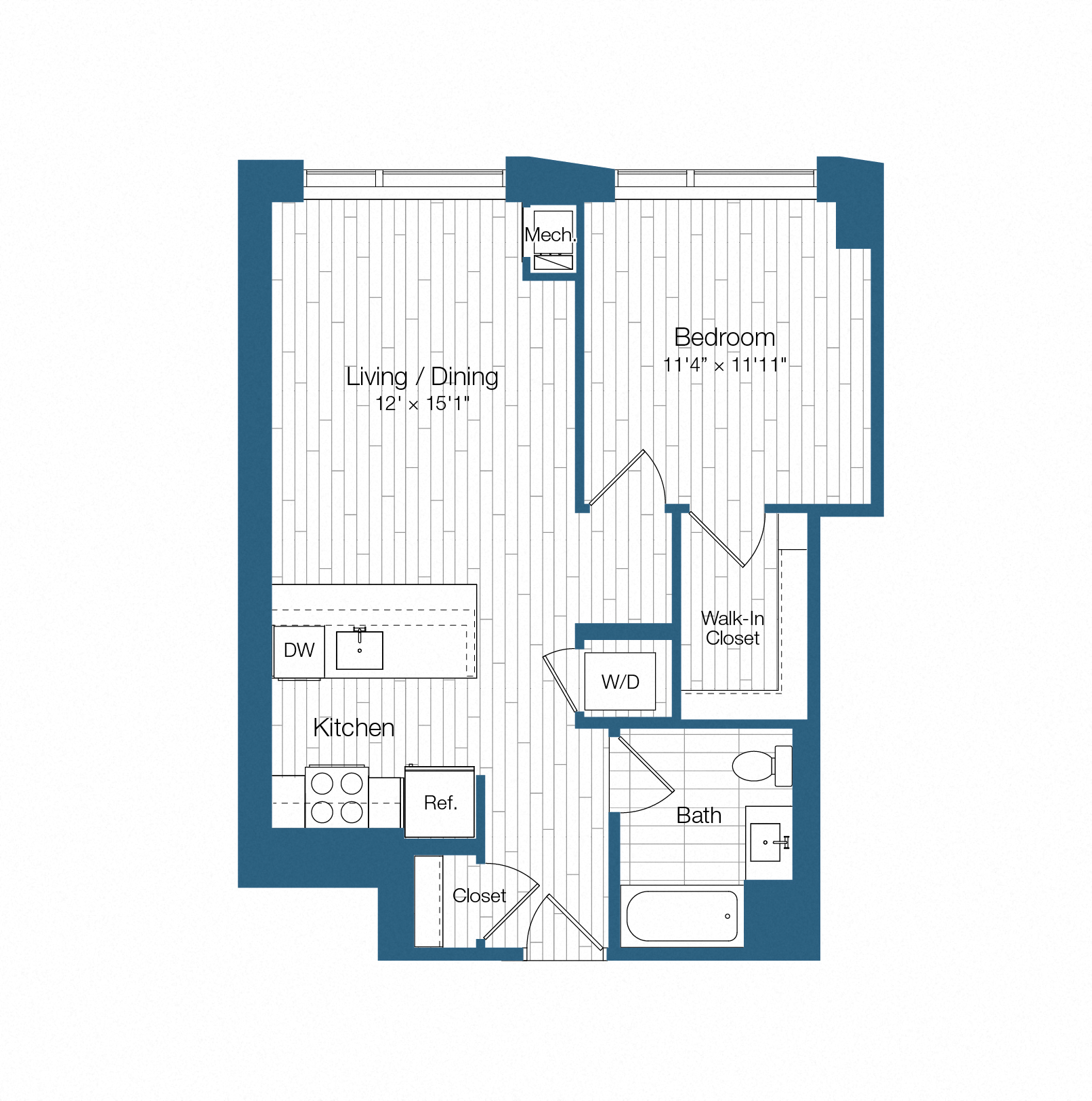 Floor plan layout diagram for H25-A07, 1 bd - 1 ba