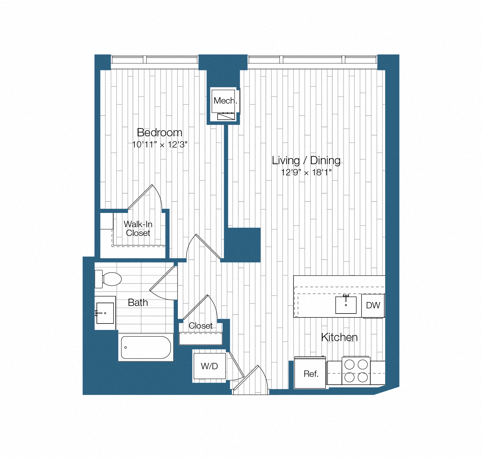 Floor plan layout diagram for H25-A08a, 1 bd - 1 ba