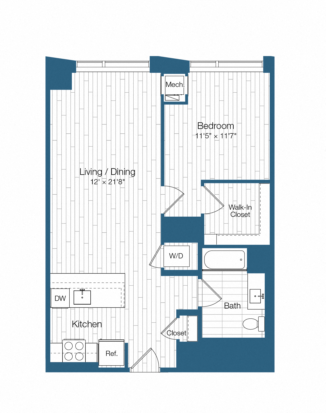 Floor plan layout diagram for H25-A08b, 1 bd - 1 ba