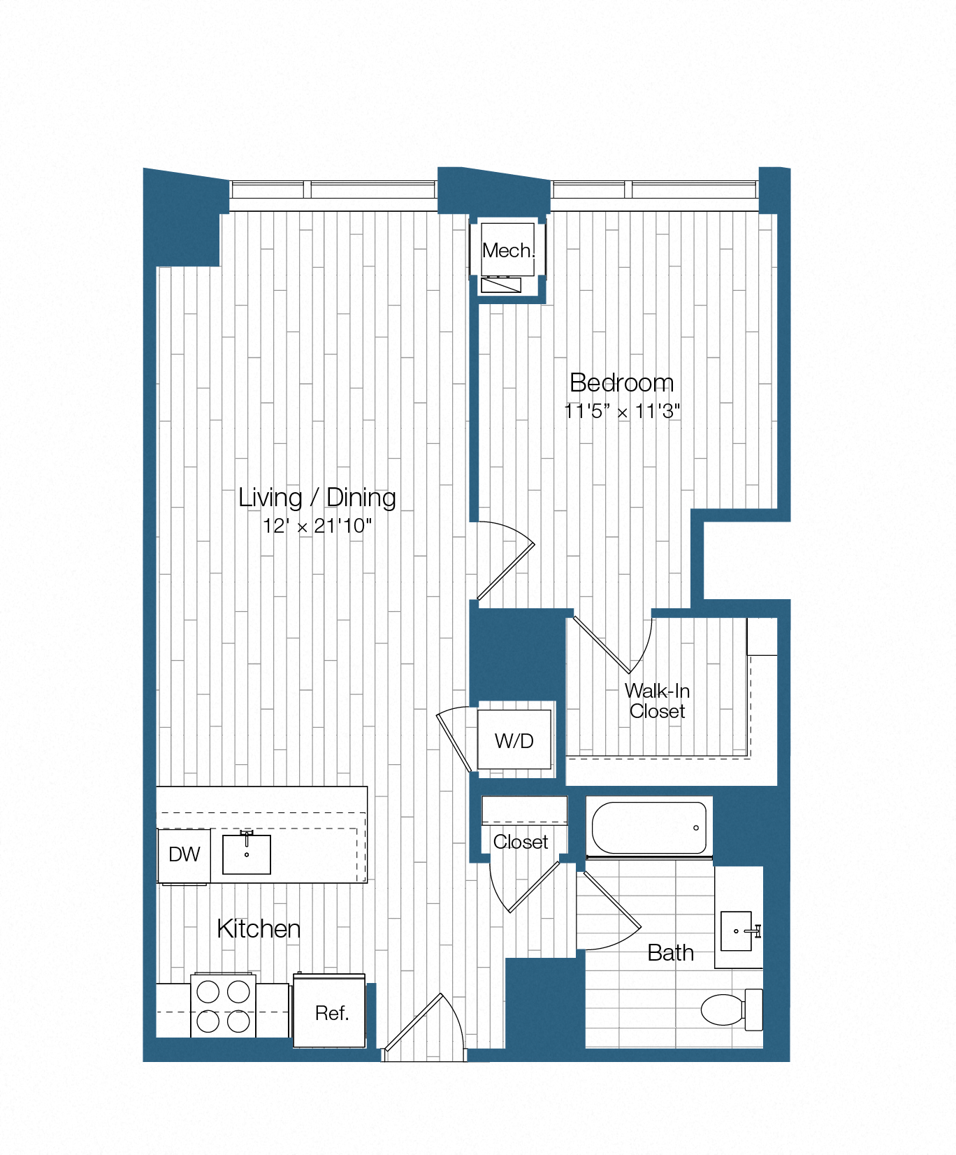 Floor plan layout diagram for H25-A09, 1 bd - 1 ba