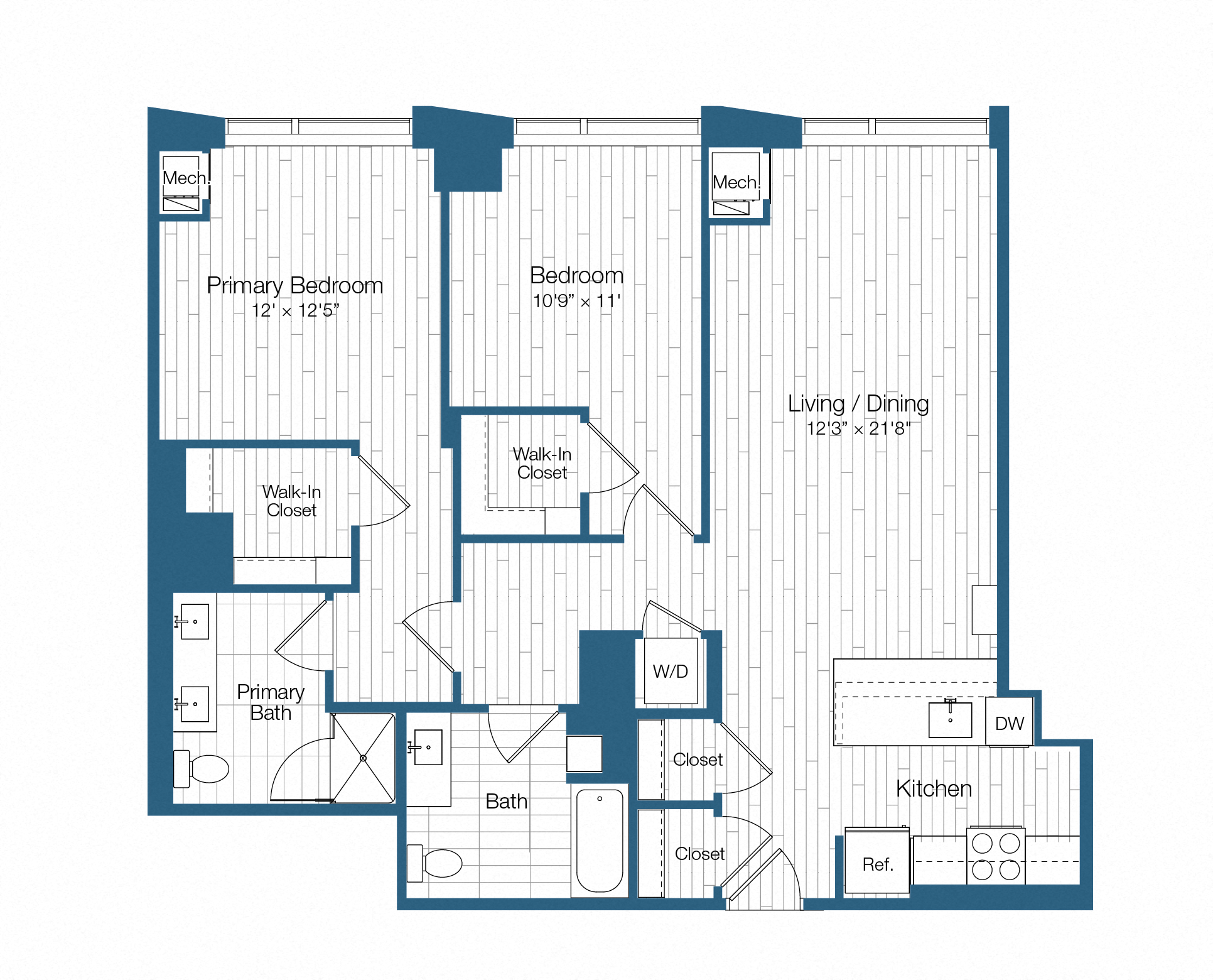 Floor plan layout diagram for H25-B10a, 2 bd - 2 ba