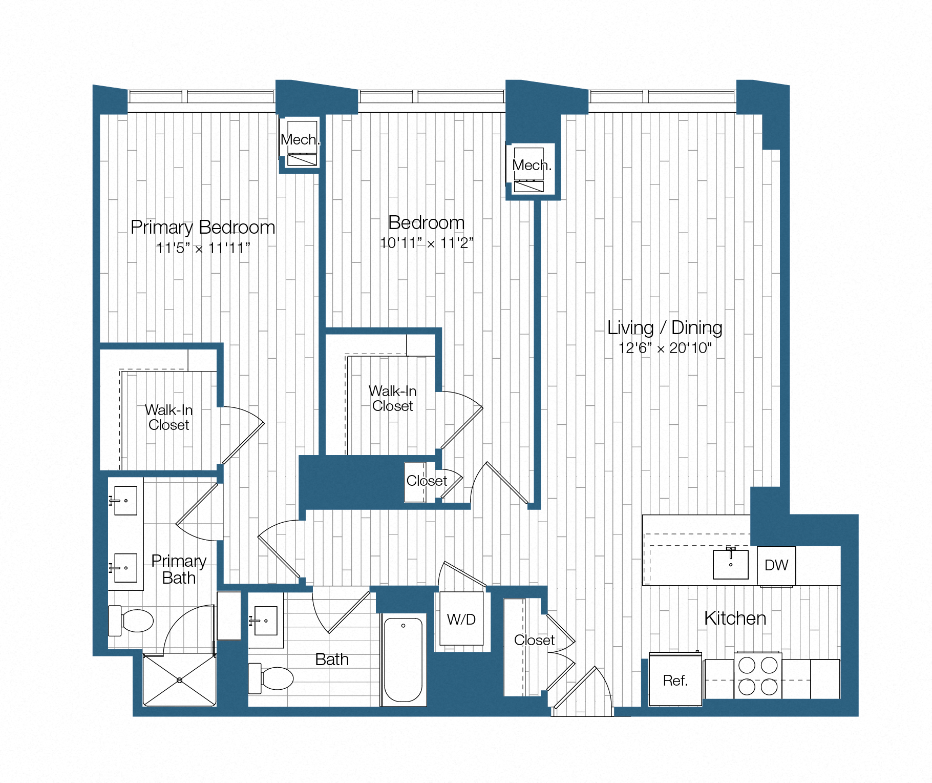 Floor plan layout diagram for H25-B10b, 2 bd - 2 ba