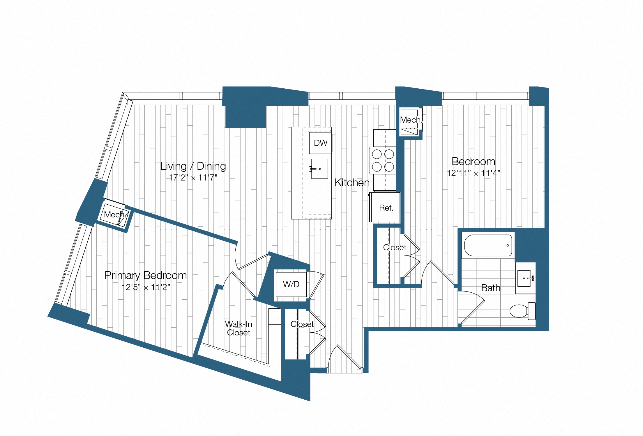 Floor plan layout diagram for H25-B02, 2 bd - 1 ba